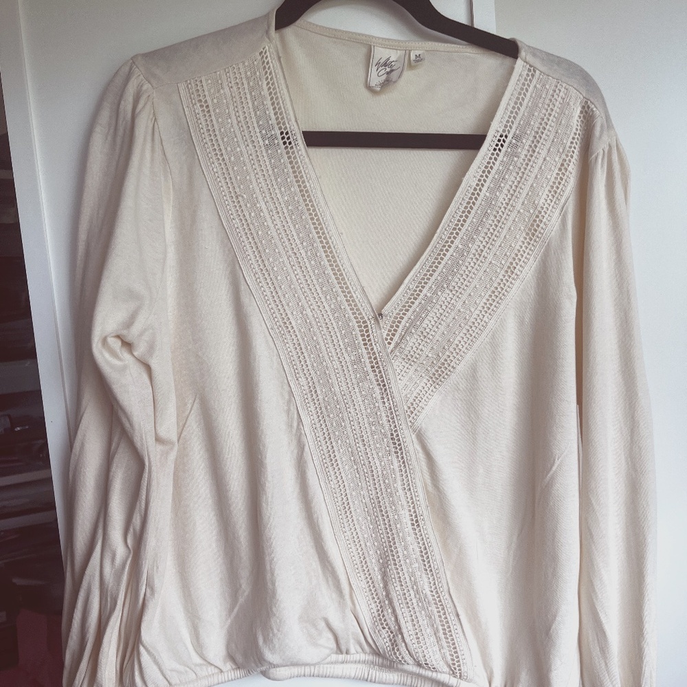 White Crow Crochet-Trim Cowgirl Western Boho Blouse • M